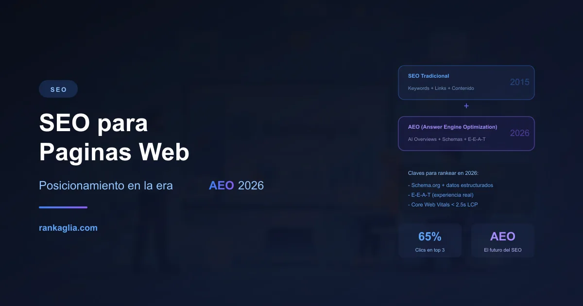 SEO para Paginas Web: Guia de Posicionamiento en la Era AEO 2026 — Rankaglia